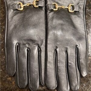 Gucci Black Leather Gloves with Gold Accents